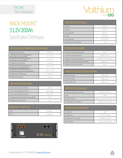 RACK MOUNT 48V 200AH VOLTHIUM Self-heating BATTERY