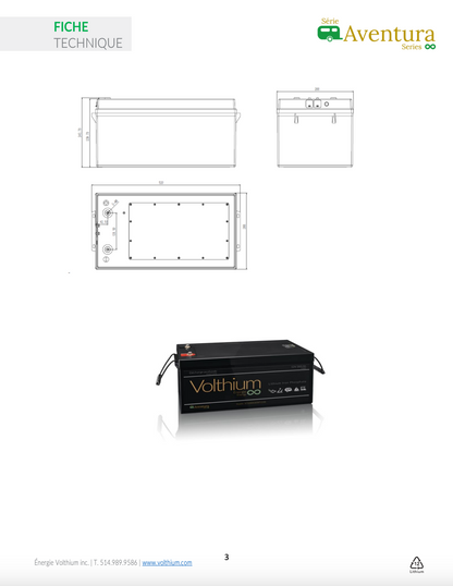 BATTERIE AVENTURA 12V 300AH DE VOLTHIUM